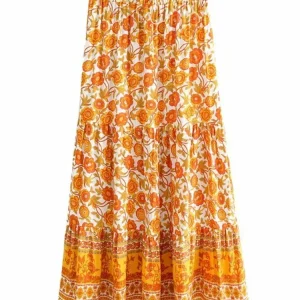 Vintage Yellow Floral Print Maxi Skirt 2