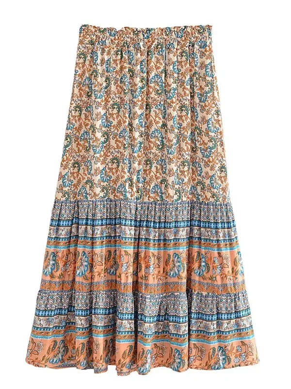 Bohemian Floral Print High Waist Skirt 2