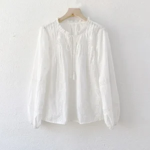 Cotton Floral Embroidery White Lace Blouse, Bohemian Summer Shirt 5