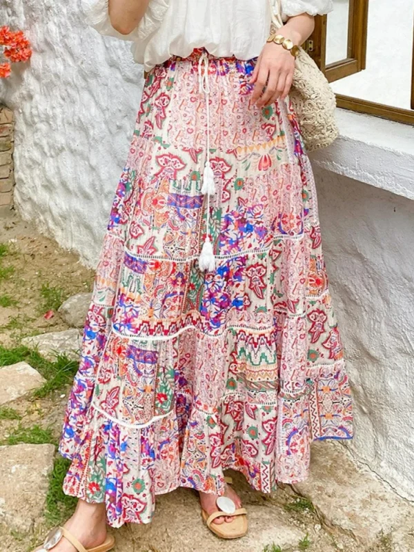 Bohemian Tiered Floral Maxi Skirt 1