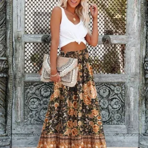 Phoenix Bohemian Pleated Maxi Skirt 5