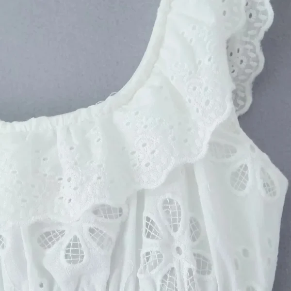 Embroidered White Dress, Ruffle Eyelet Hollow Out Dress 6