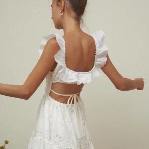 Embroidered White Dress, Ruffle Eyelet Hollow Out Dress 4