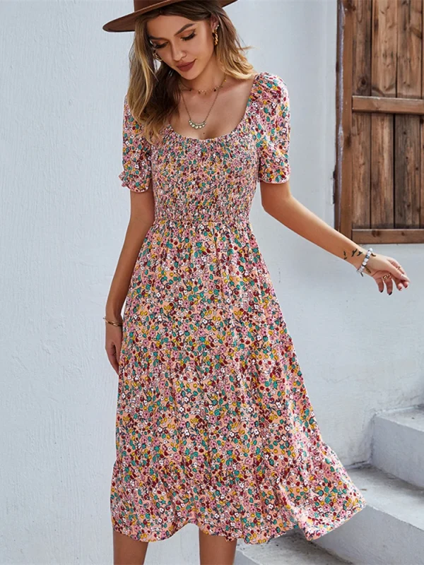 Vintage Floral Print Boho Dress 5