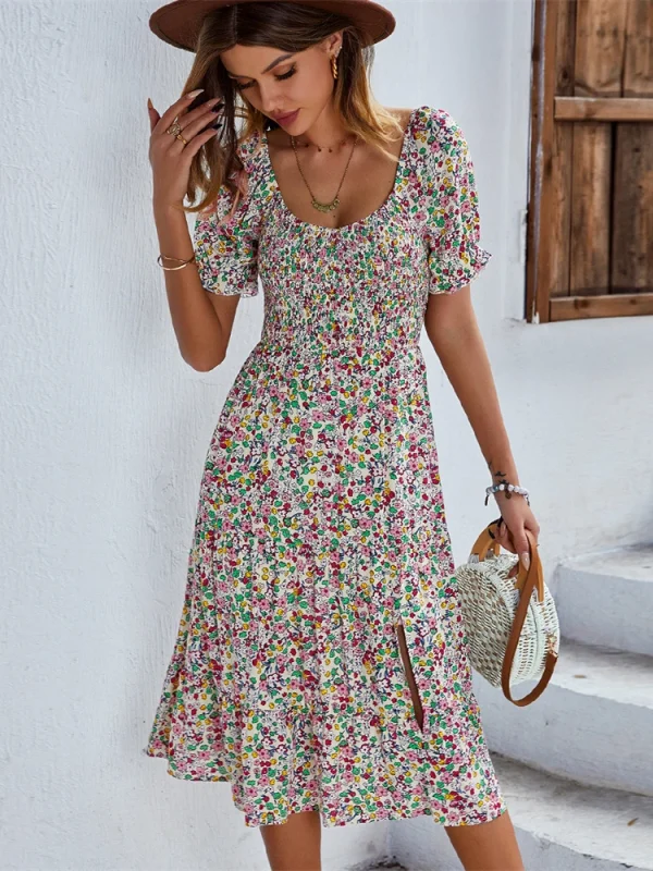 Vintage Floral Print Boho Dress 3