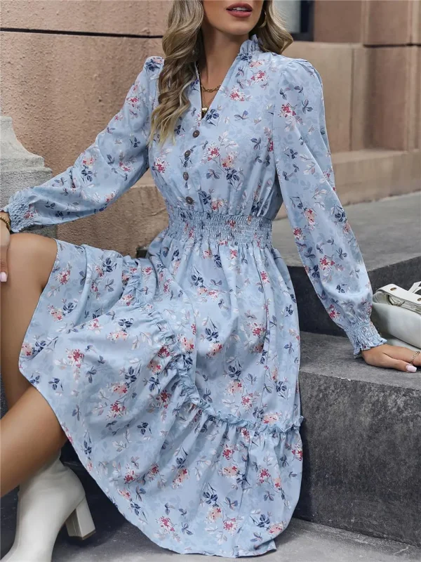 Spring Floral Print V-Neck Casual Dress 1