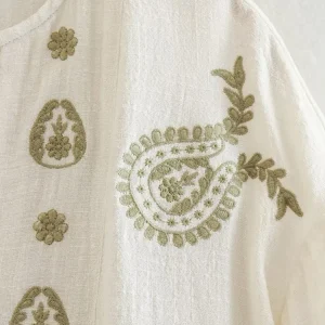 Embroidered Print Cotton Linen Shirt, Bohemian Shirt 5