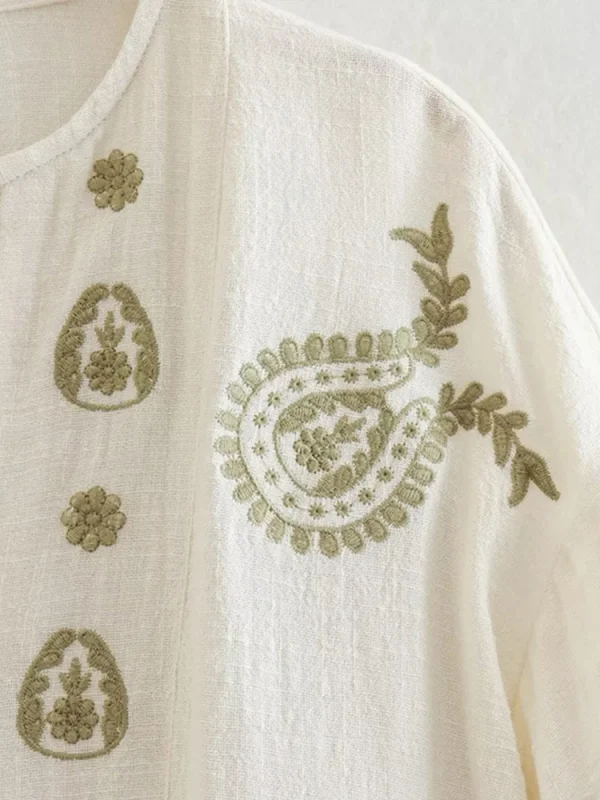 Embroidered Print Cotton Linen Shirt, Bohemian Shirt 5