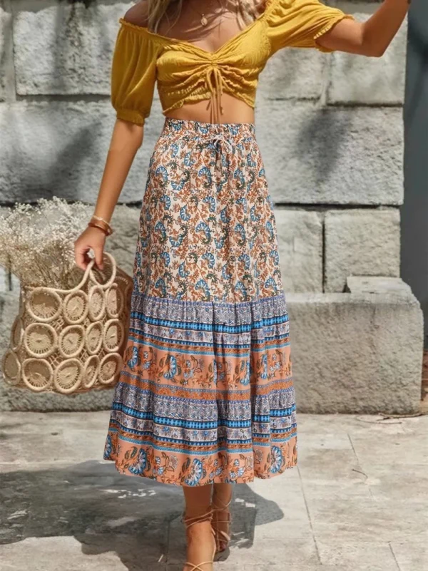 Bohemian Floral Print High Waist Skirt 1