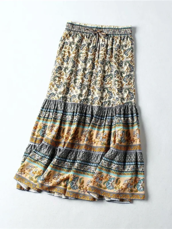 Vintage Floral Bohemian High Waist Skirt 6