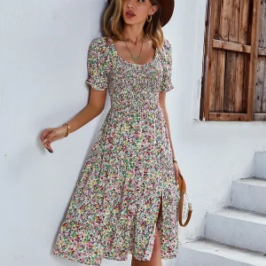 Vintage Floral Print Boho Dress 4