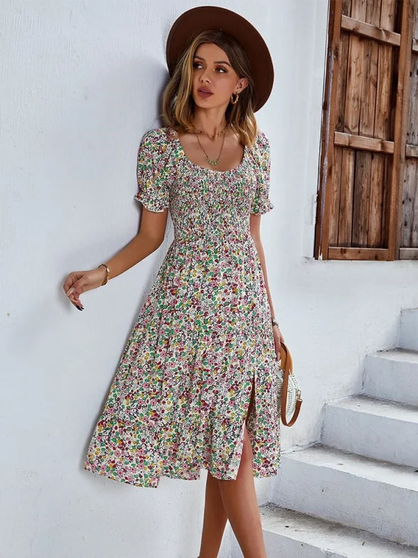 Vintage Floral Print Boho Dress 4