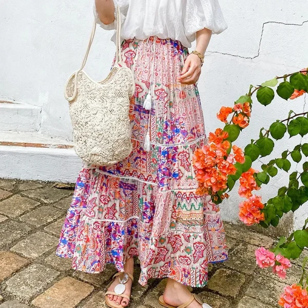 Bohemian Tiered Floral Maxi Skirt 5