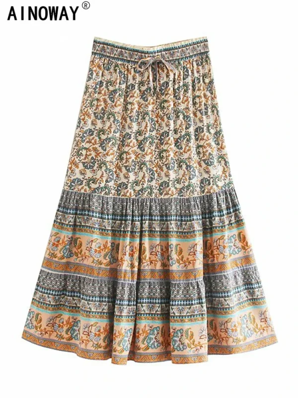 Vintage Floral Bohemian High Waist Skirt 5