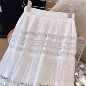 Embroidered White Cotton Eyelet Cut Maxi Skirt 4