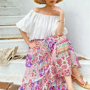 Bohemian Tiered Floral Maxi Skirt 3