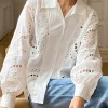 Elegant Chic French Shirt, Embroidered Hollow Out Shirt 1