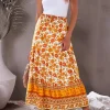 Vintage Yellow Floral Print Maxi Skirt 1